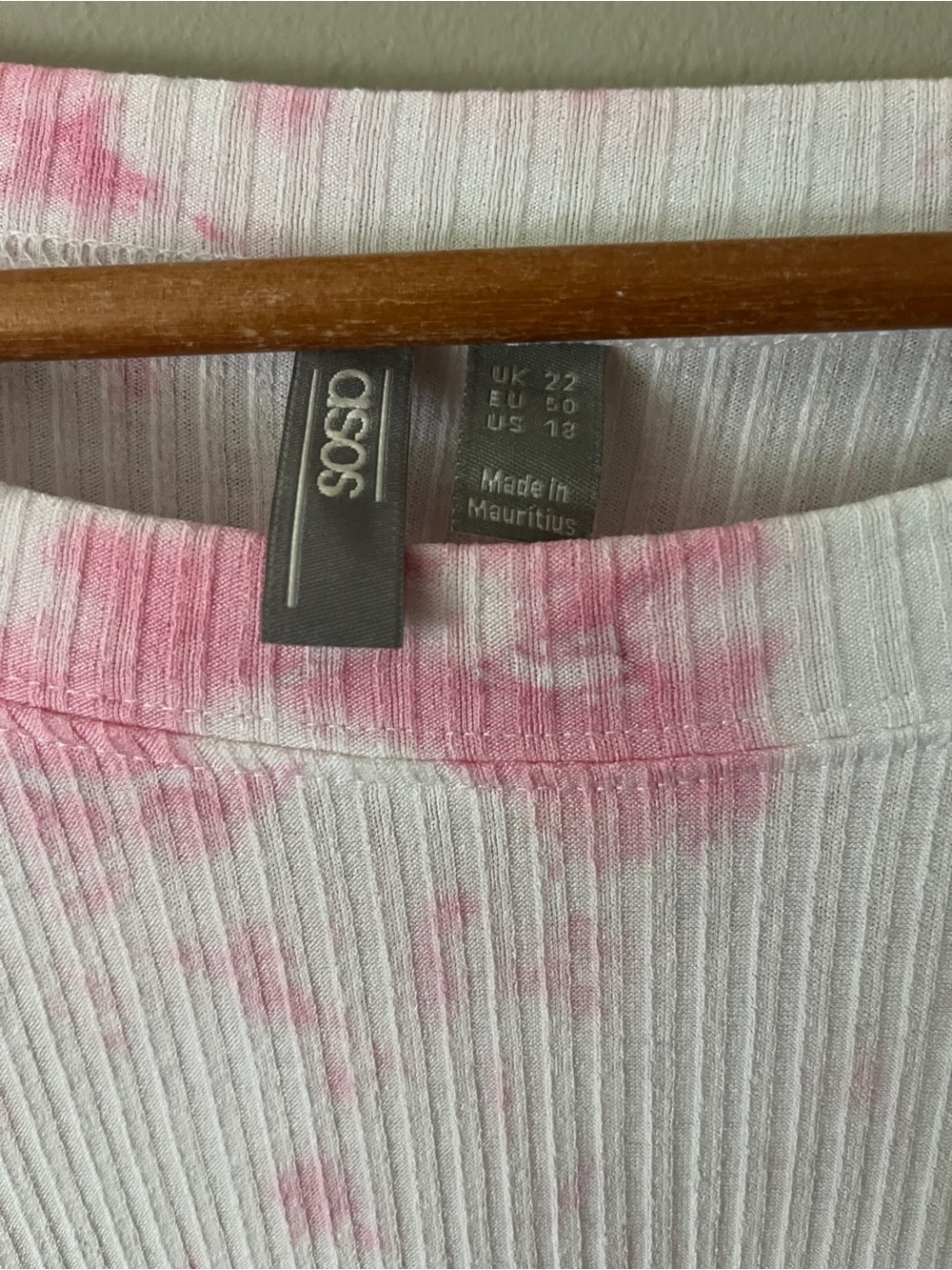 ASOS Women's White Ribbed Long Sleeve Top with Pink & Yellow Tie-Dye - Picture 3 of 3